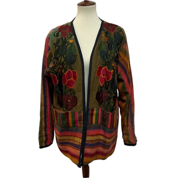 Embroidered Open Front Long Sleeve Jacket